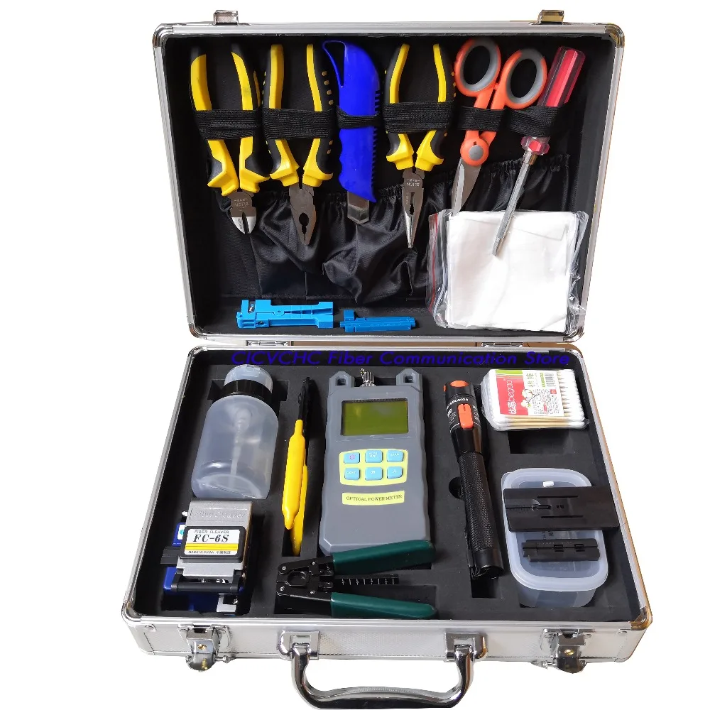 23pcs/Set FTTH tool kits with optical power meter, visual fault locator and fiber cleaver and fiber stripper and other tools
