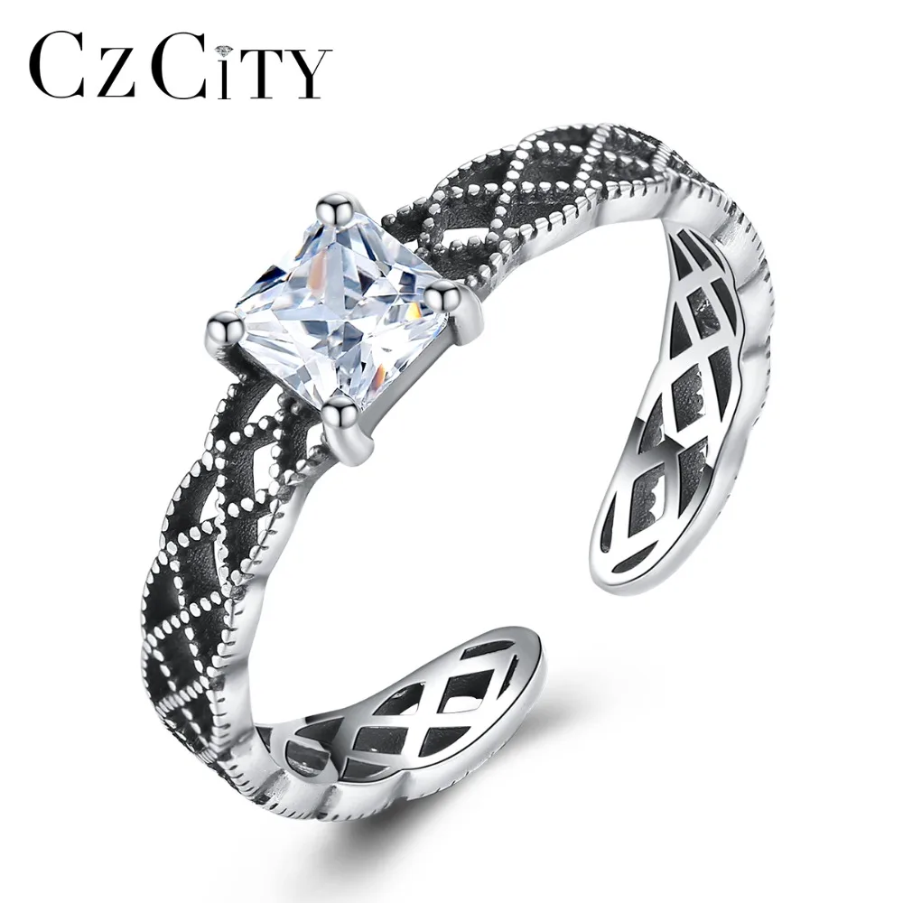 CZCITY ромбовидный дизайн 925 пробы серебряные Регулируемые кольца для Для женщин