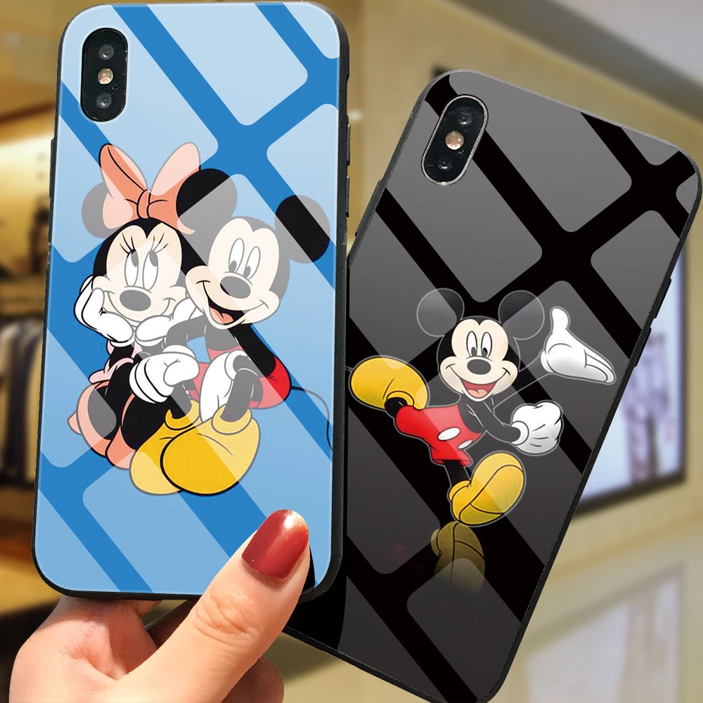 DIY мультяшный чехол из закаленного стекла для телефона с Микки Маусом для iPhone 7 8X6 6S Plus, Капа, чехол s, индивидуальная крышка телефона для iPhone XS MAX XR