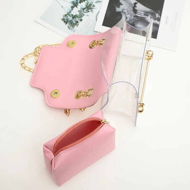 Модная женская сумка с прозрачной цепочкой и металлической пряжкой маленькая