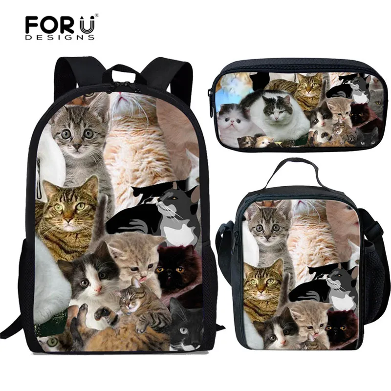 Z4597CGK FORUDESIGNS/3 шт./компл. очаровательного котенка кота школьный рюкзак для девочек синий школьный учащихся начальной школы книга сумка Mochila escolar - Цвет: Z4597CGK