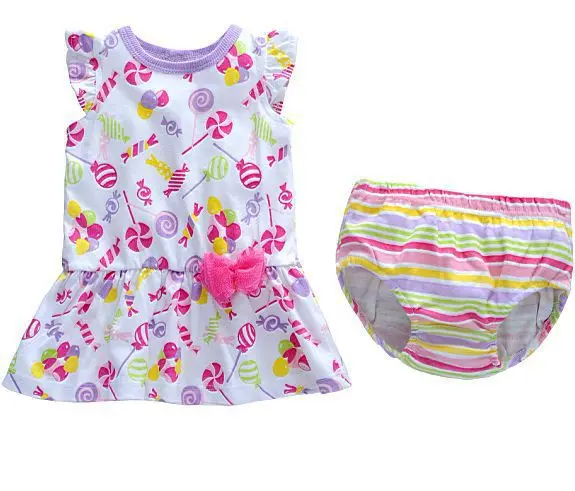 Hooyi/Летняя одежда для маленьких девочек Детские платья + трусы Комплекты одежды