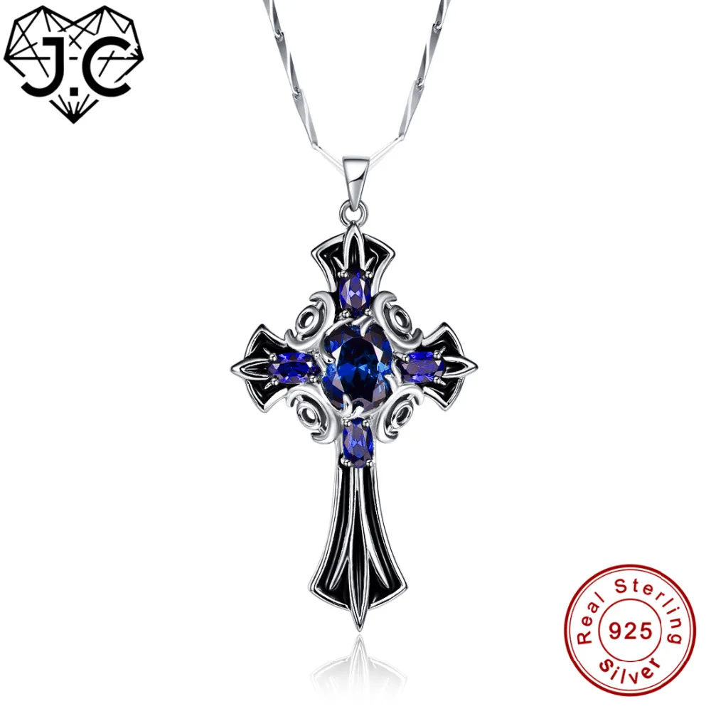 

J.C Female Brilliant Pendant Cross Design Oval Sapphire Tanzanite Topaz Solid 100% 925 Sterling Silver Necklace Fine Jewelry