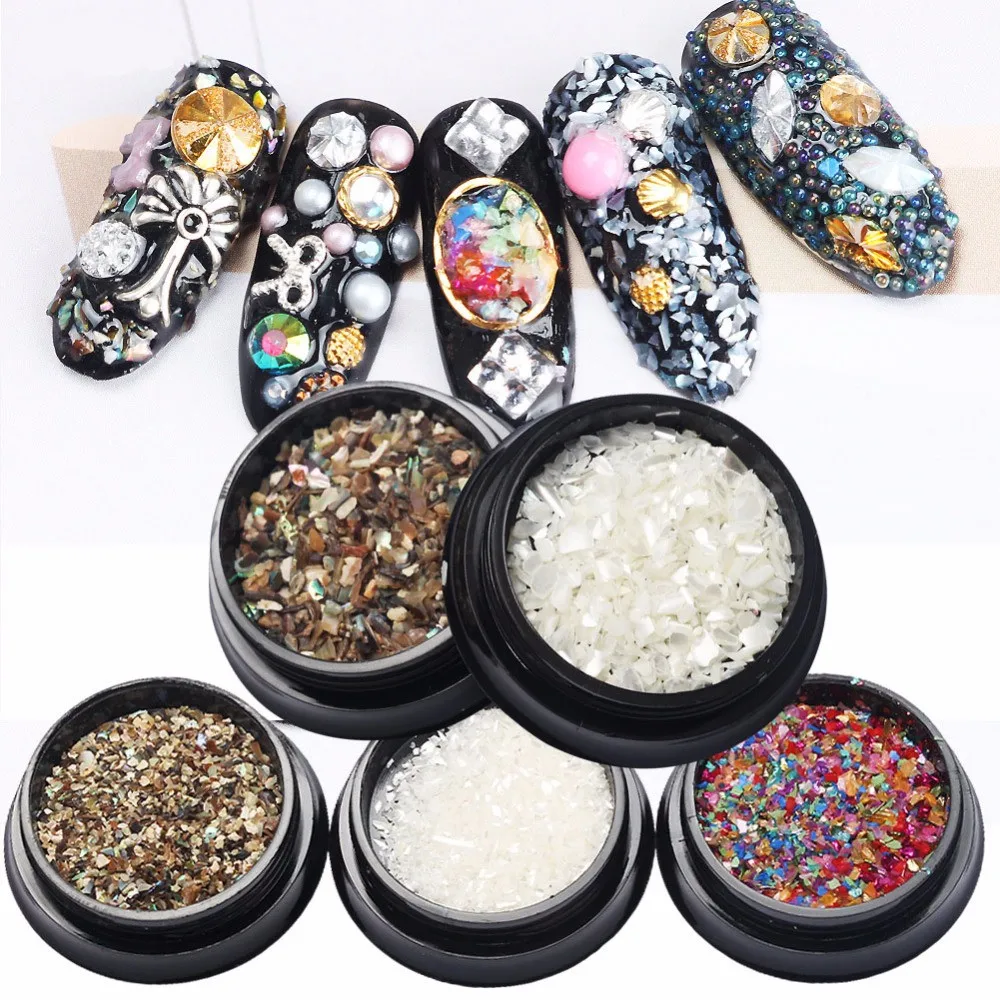 1 коробка 5 цветов натурального ногтя Книги по искусству измельченных ракушек