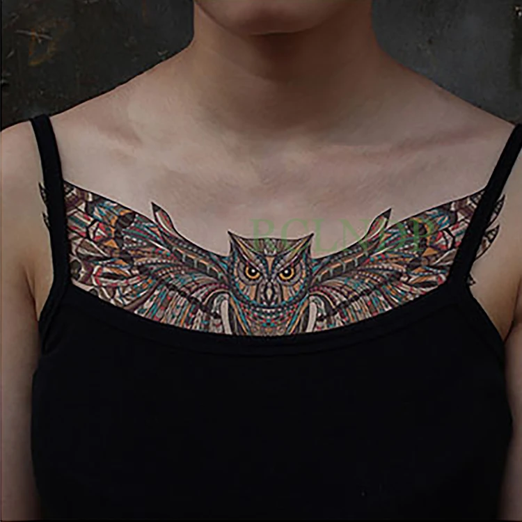 Фото Водостойкая Временная тату наклейка сова на талию грудь спину большой размер для