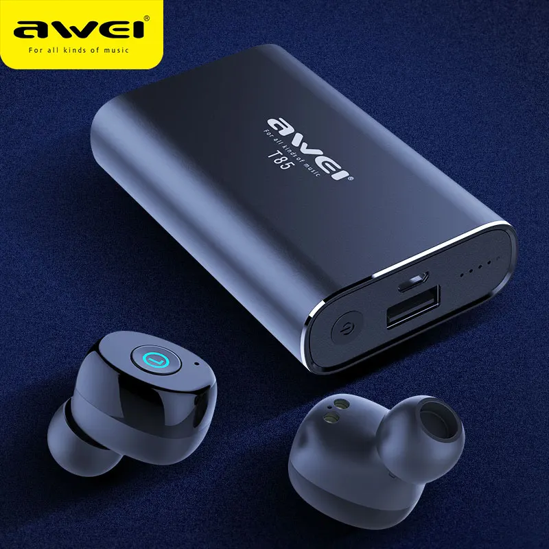 AWEI TWS настоящие беспроводные наушники Bluetooth 5 0 1800 мАч Power bank Mini 3D с двойным