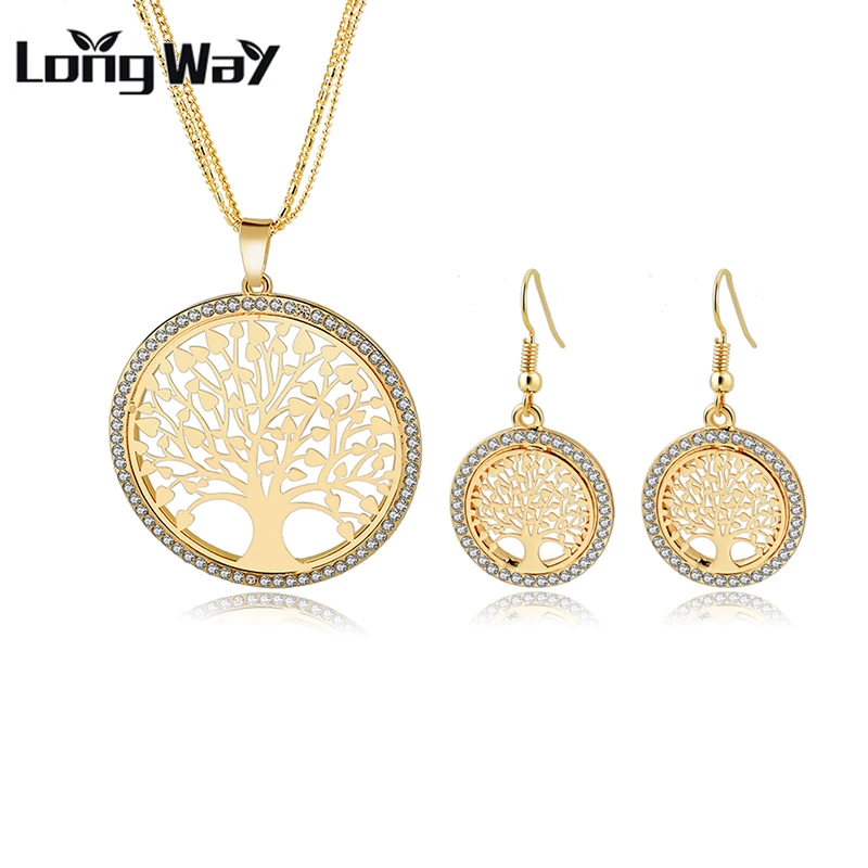 Женский ювелирный комплект из колье и серёг с кристаллами|crystal jewellery set|jewellery settree of