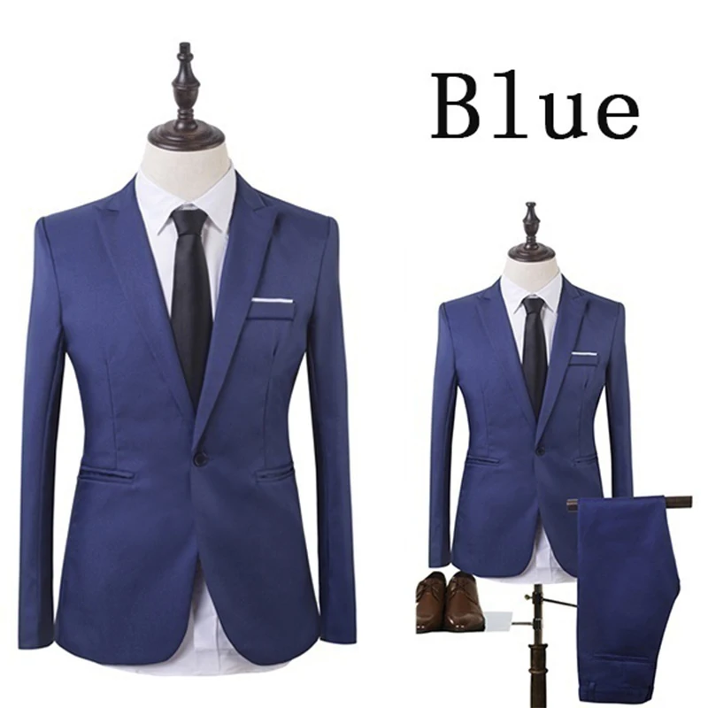 ZOGAA High Quality Men Fashion Slim Suits Male Business Casual Groomsman 2pcs Wedding Suit Men's Jacket Pants Trousers Sets