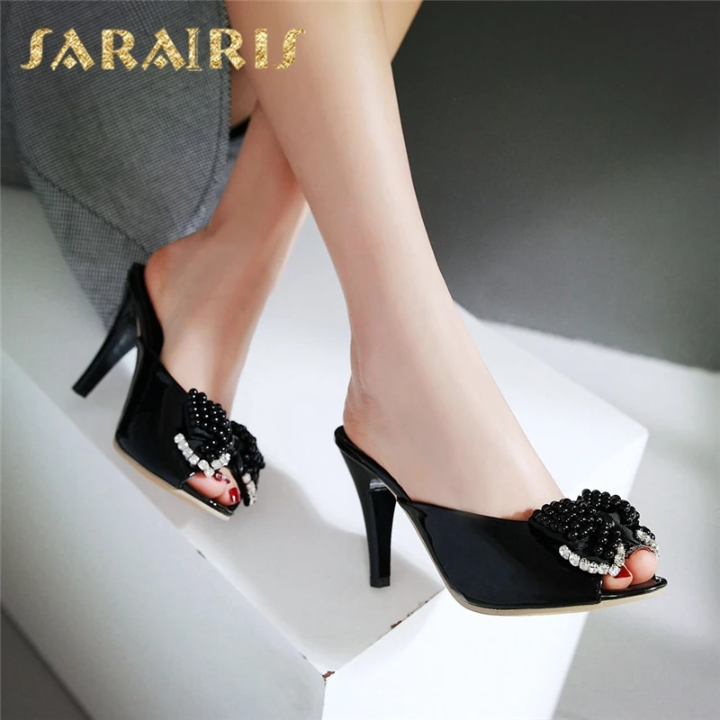SARAIRIS/; Прямая поставка; большие размеры 33-42; женские туфли-лодочки с открытым носком и бантом; женские туфли без задника на высоком тонком каблуке