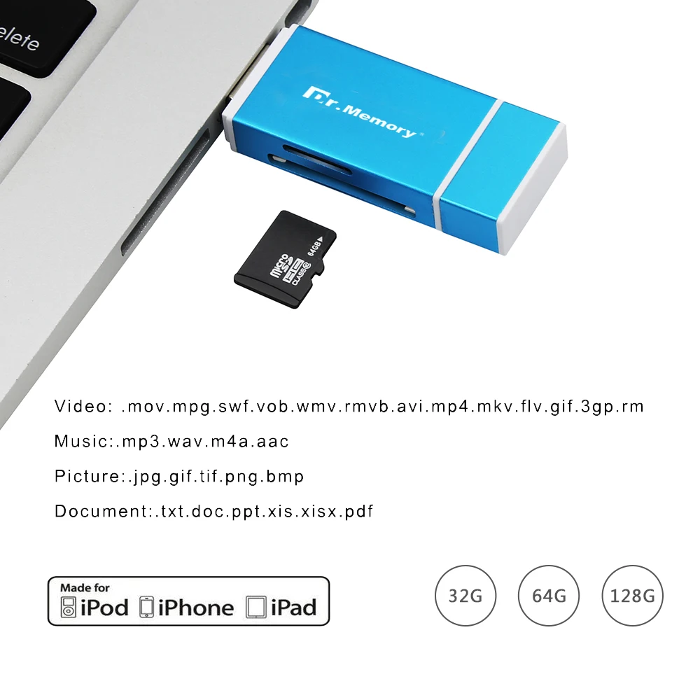 Картридер Dr.Memory 3 в 1 Lightning/Micro USB/USB 2 0 для iphone 6s 7 plus металлический Android OTG Micro SD|adapt