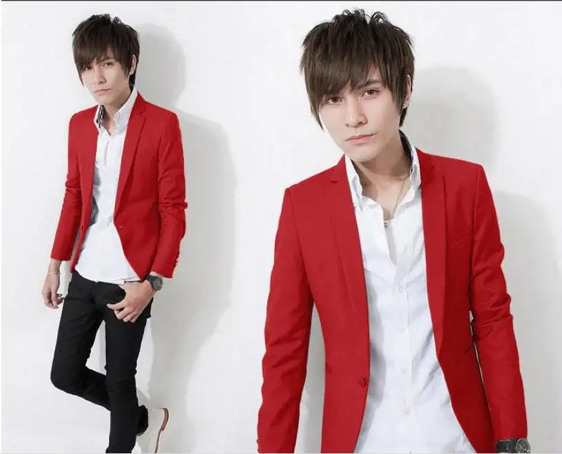 Повседневный мужской костюм на одной пуговице синий Блейзер открытом воздухе