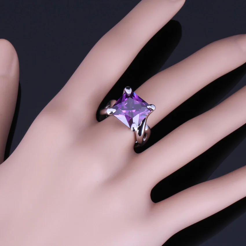 Великолепный квадратный фиолетовый кубический циркон кольцо из стерлингового