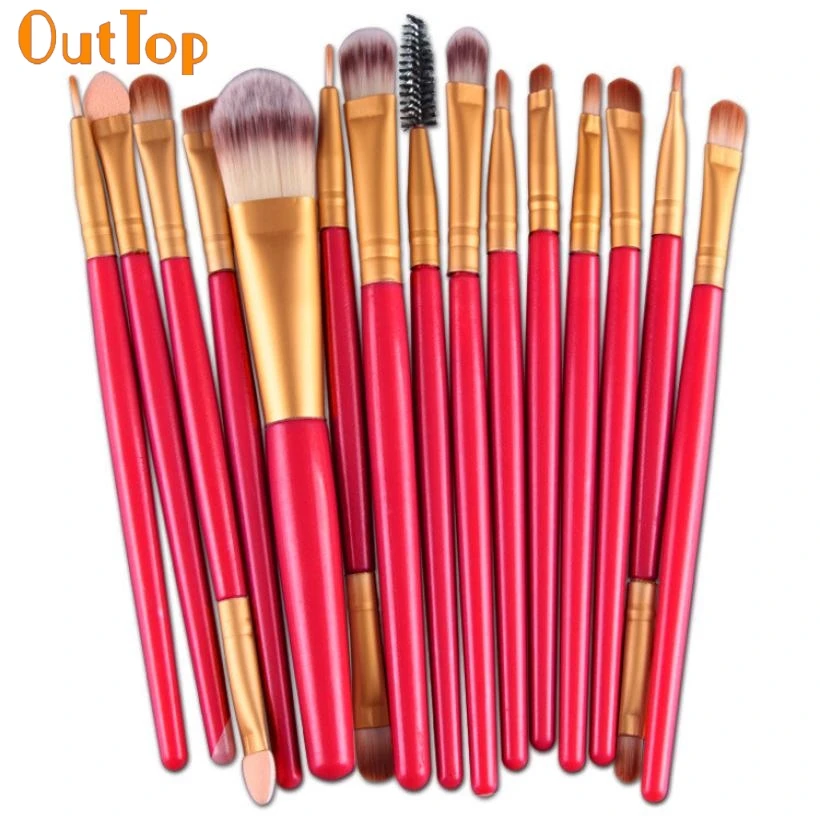 OutTop Colorwomen 15 шт. набор кистей для макияжа Инструменты красоты красная деревянная
