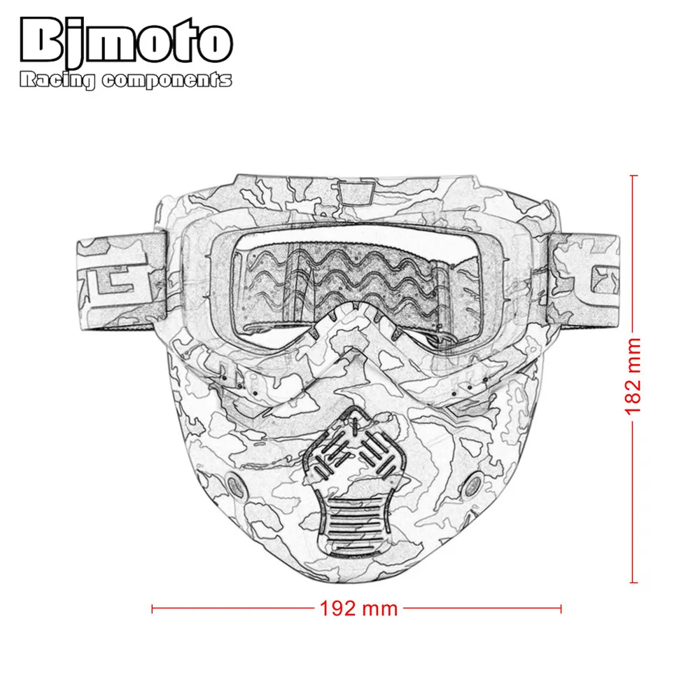 

BJMOTO Motorcycle Face Mask Dust Mask With Detachable Goggles And Mouth Filter for Modular for Open Face Moto Vintage Helmets