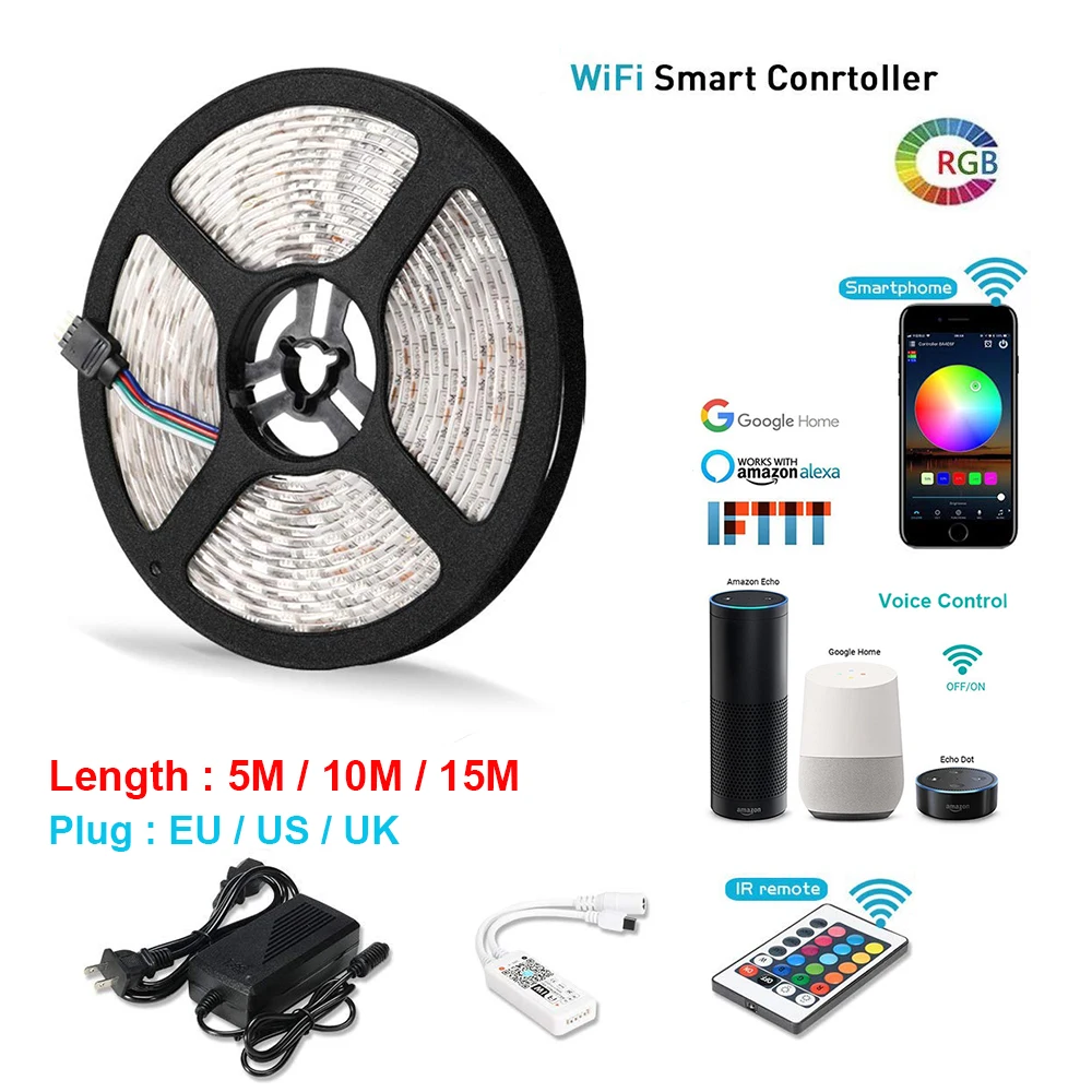Интеллектуальная беспроводная (Wi Fi) светильник ленты контроллер 5 м 10 15 RGB