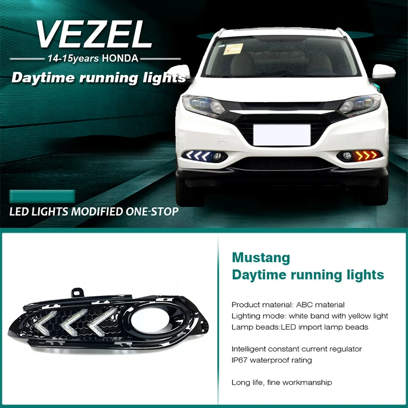 ROADOT автомобиля светодиодный drl для Honda вариабельности сердечного ритма HR V 2014 2015