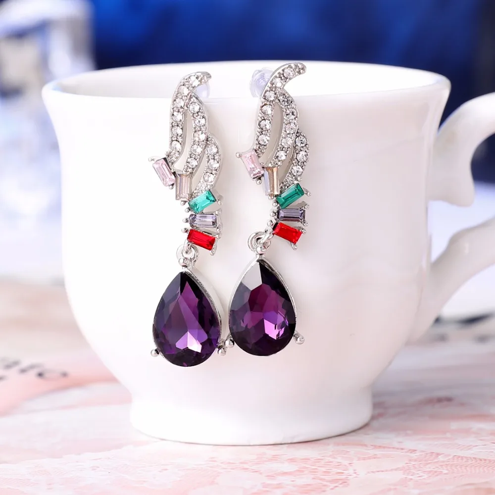 Модные золотые серьги в форме капли с пурпурным камнем для женщин и девушек