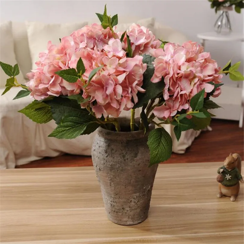 10 шт. поддельные Европейский гортензии с зеленым узором из цветов и листьев