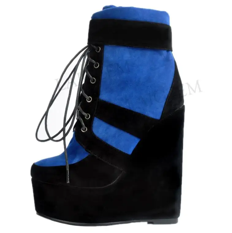 LGZ286 Blue LAIGZEM/; Модные женские ботильоны; ботинки на танкетке; Botas Feminina bottes femme; женская обувь; большие размеры 34-52 - Цвет: LGZ286 Blue