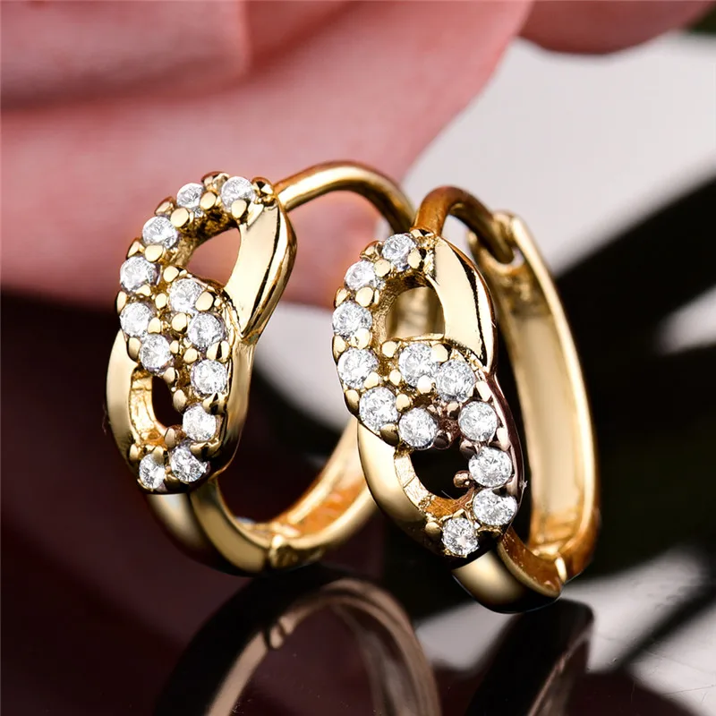 Женские серьги кольца BUDONG серебряные/золотистые свадебные с белым кристаллом