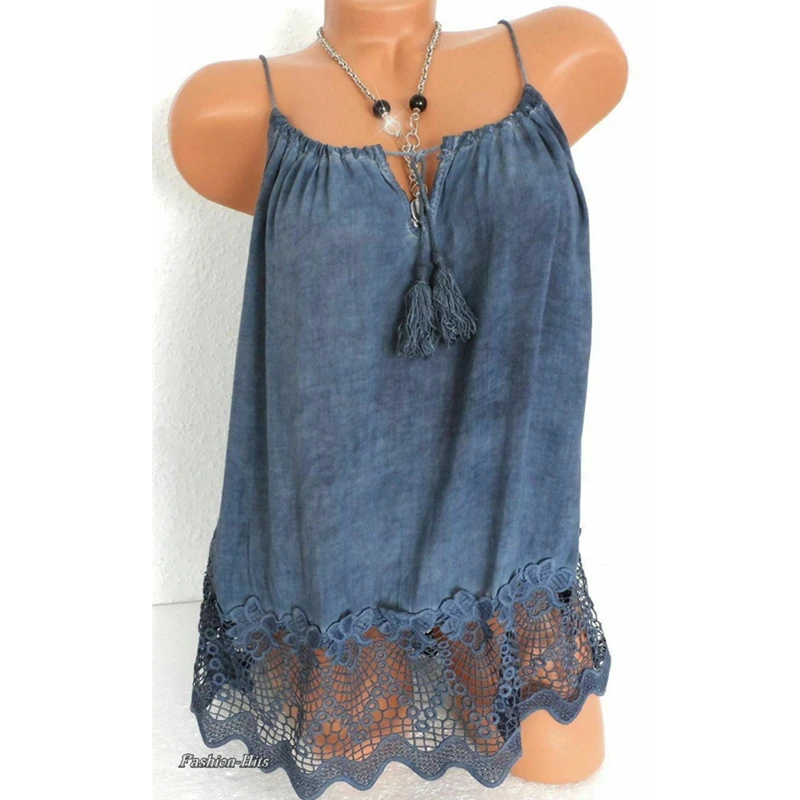 Женский однотонный топ на бретельках Boho повседневный свободный кружевной с