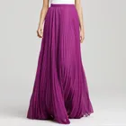 Юбка женская плиссированная длинная, элегантная Милая фиолетовая шифоновая юбка макси на молнии, в стиле пляжа, лето