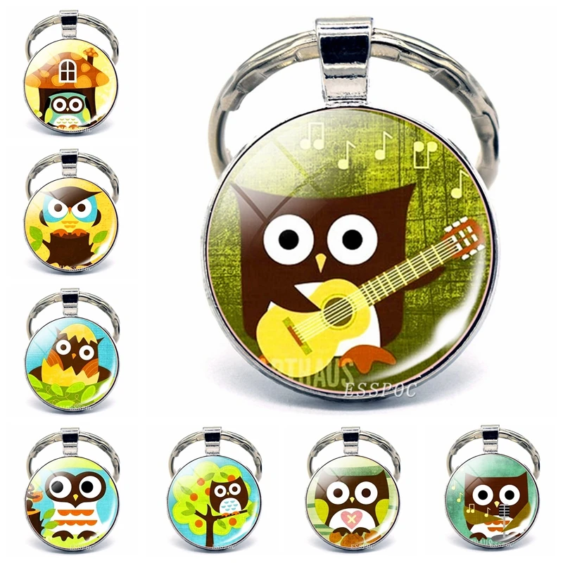 Детский брелок с милой совой из мультфильма стеклянный кабошон металлический