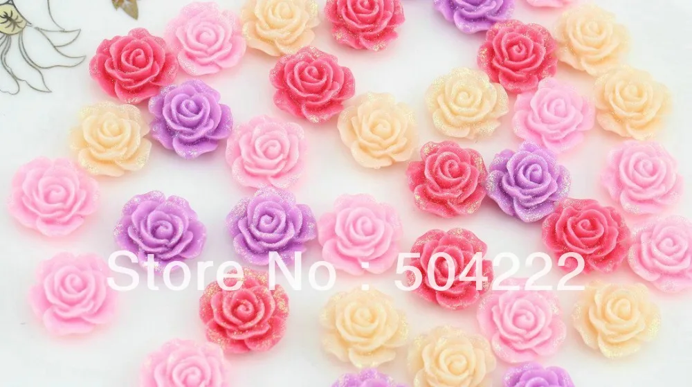 Смешанные розовые кабошоны из смолы 200 шт. (18 мм) с золотым блестящим покрытием