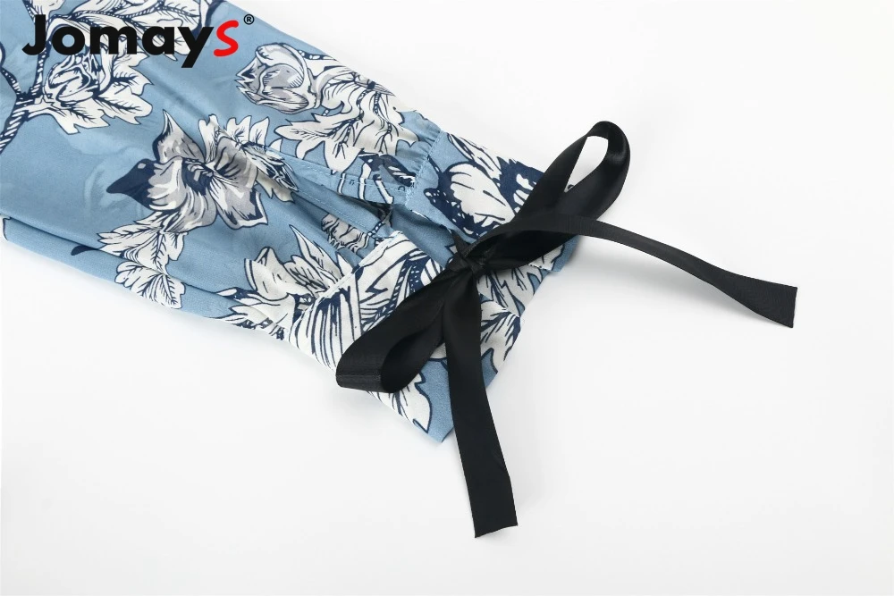 Jomays Women Spring Summer Mini Dress Vintage Floral Print Ruffle Bandage Long Sleeve Vacation Casual Vestido | Женская одежда