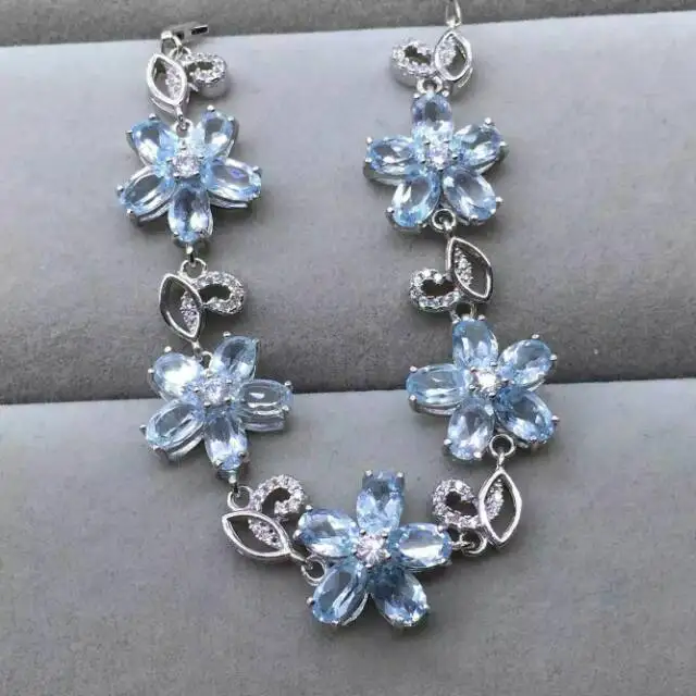 

Браслет женский из серебра 925 пробы, с натуральным голубым топазом