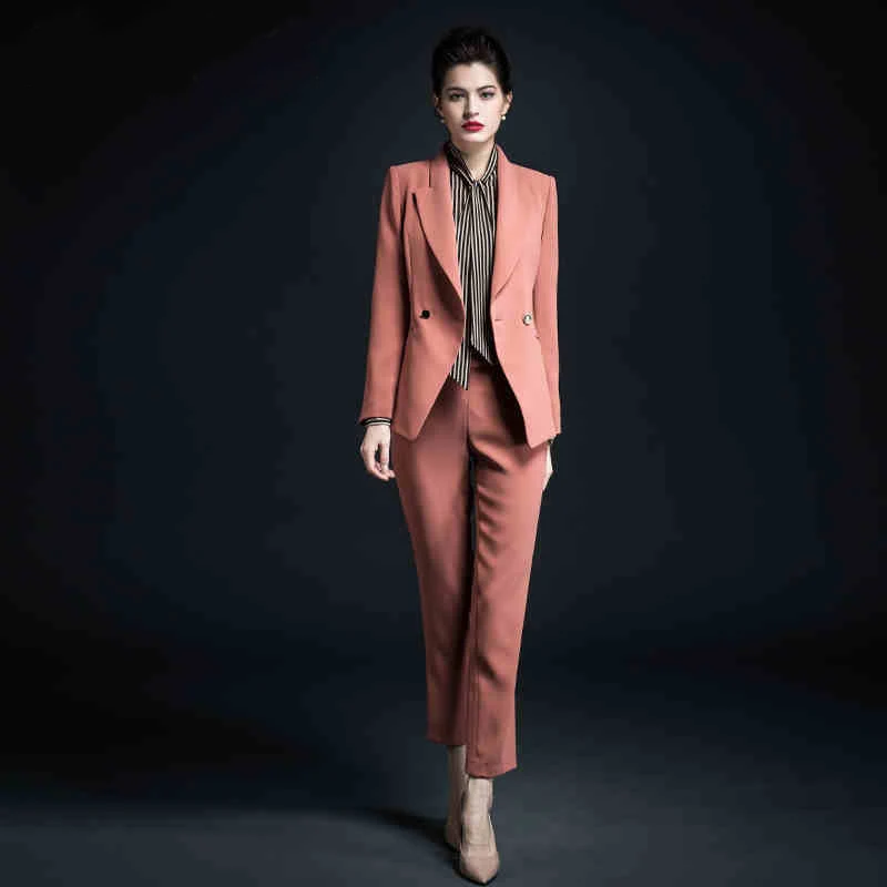 Женский простой комплект из 2 предметов синий и розовый пиджак брюки офисный