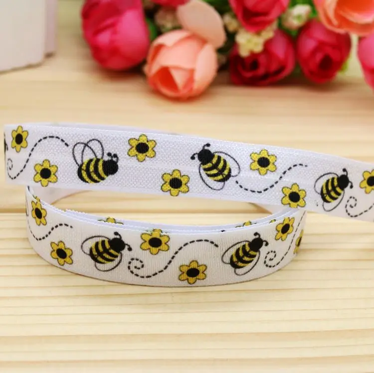 

5/8'' Free shipping Fold Elastic FOE bee printed headband headwear hairband diy decoration wholesale OEM P5133