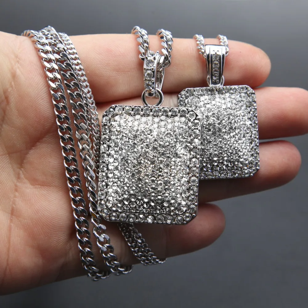 Полный Iced Out Rhinestone цвета: золотистый, серебристый квадратный собака армии Tag кулон теннис цепи хип-хоп Bling Цепочки и ожерелья Jewelry Цепочки и ожерелья s для мужской