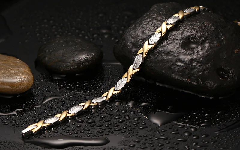 SIZZZ Titanium steel magnetic trend exquisite gold color leaf fashion bracelet&ampbangles for women | Украшения и аксессуары