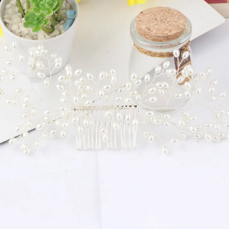 New Luxurious Bride Hair Accessories 100% Handmade Pearl Wedding Jewelry Party Pom Bridal Starry Comb Tiara |
