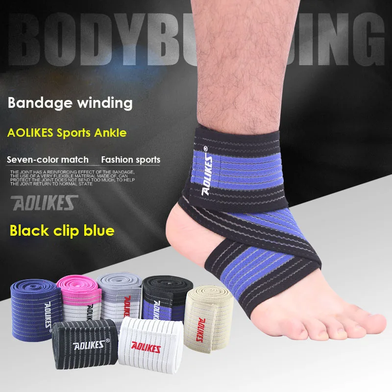 Black with blue AOLIKES, поддержка лодыжки, для мужчин и женщин, спортивная защита лодыжки, защита лодыжки, эластичный Фиксатор лодыжки, 70 см, профессиональный, компрессионный, спортивный - Цвет: Black with blue
