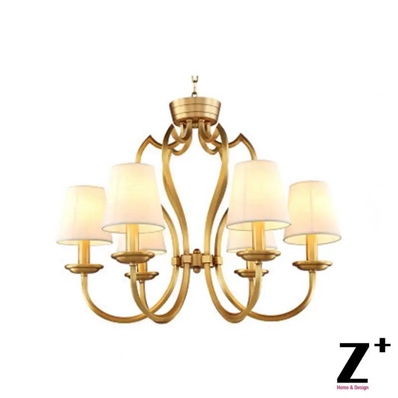 

New Classical Vintage Qulity Brass Copper Chandelier with Linen Lampshade Freeshipping