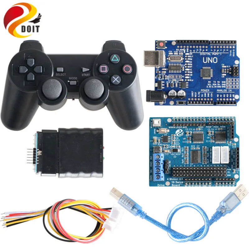 PS2 Version Bluetooth, Wi-Fi, ручка робот контроллер рычага автомобиля Комплект для Arduino с UNO R3, плата водителя двигателя, WiFi модуль, модуль Bluetooth - Цвет: PS2 Version