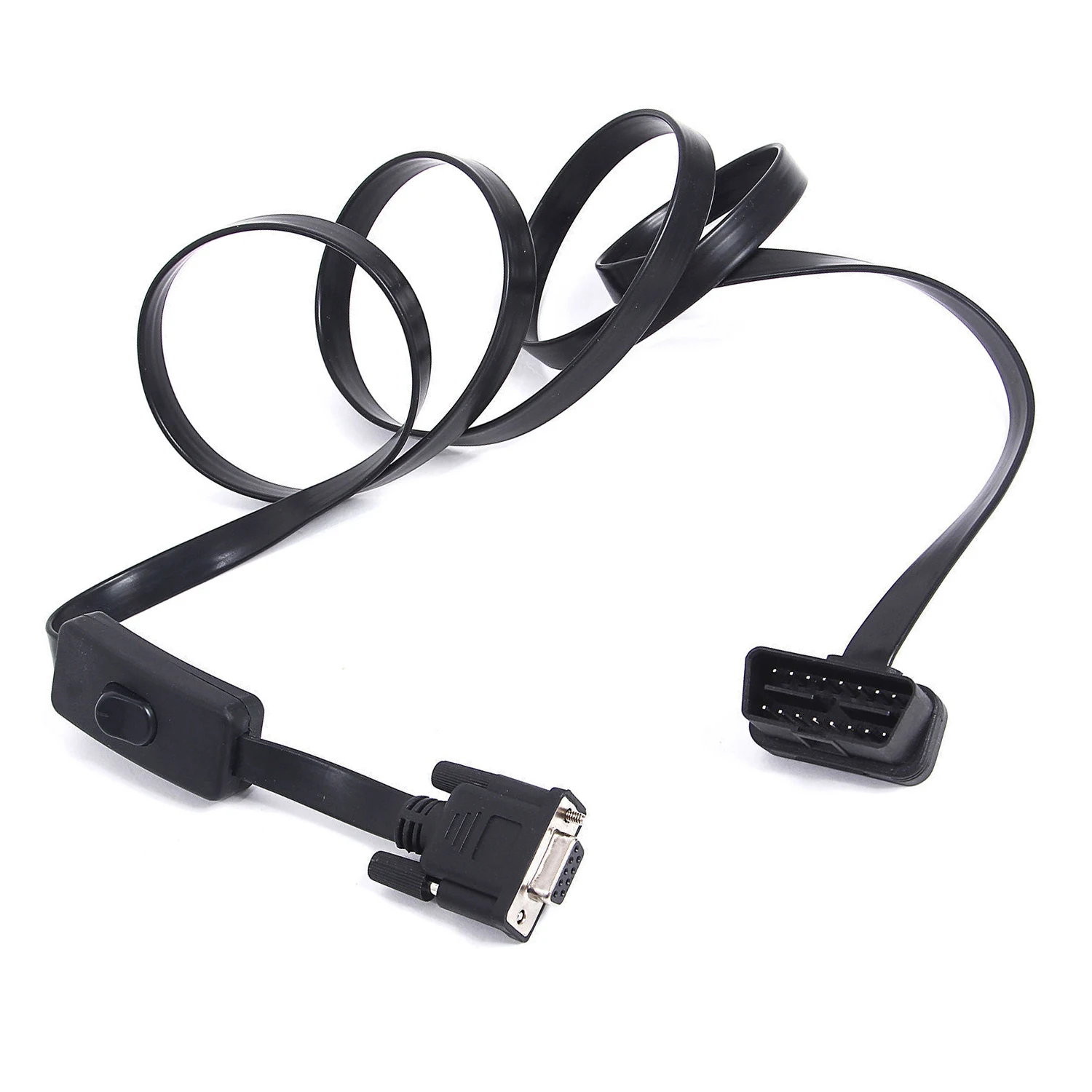 Плоским Лапша шнура 16 PIN для DB9 последовательный RS232 OBD2 кабель удлинитель с