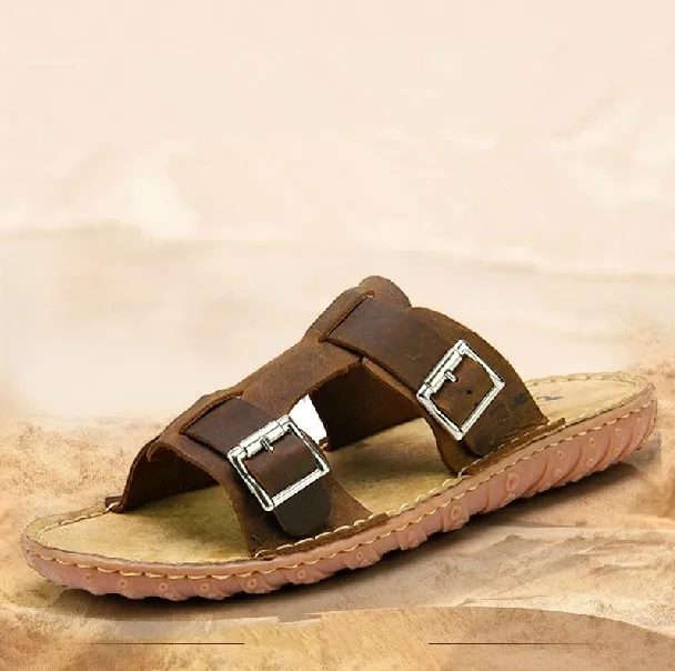 Комфортные шлепки мужская мода натуральной кожи слайды тапочки летний пляж