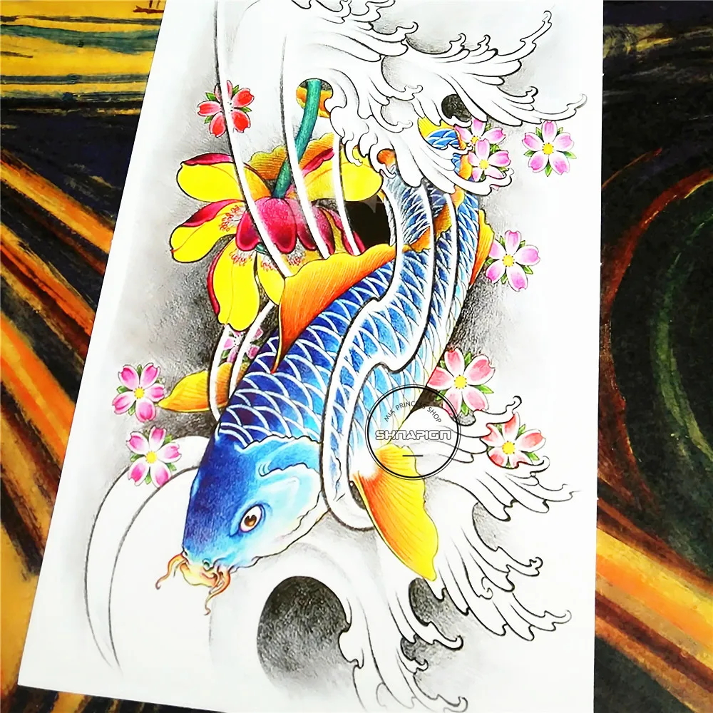SHNAPIGN Blue Koi FTemporary Tattoo боди арт 12*20 см флэш Татуировка наклейка s водостойкая