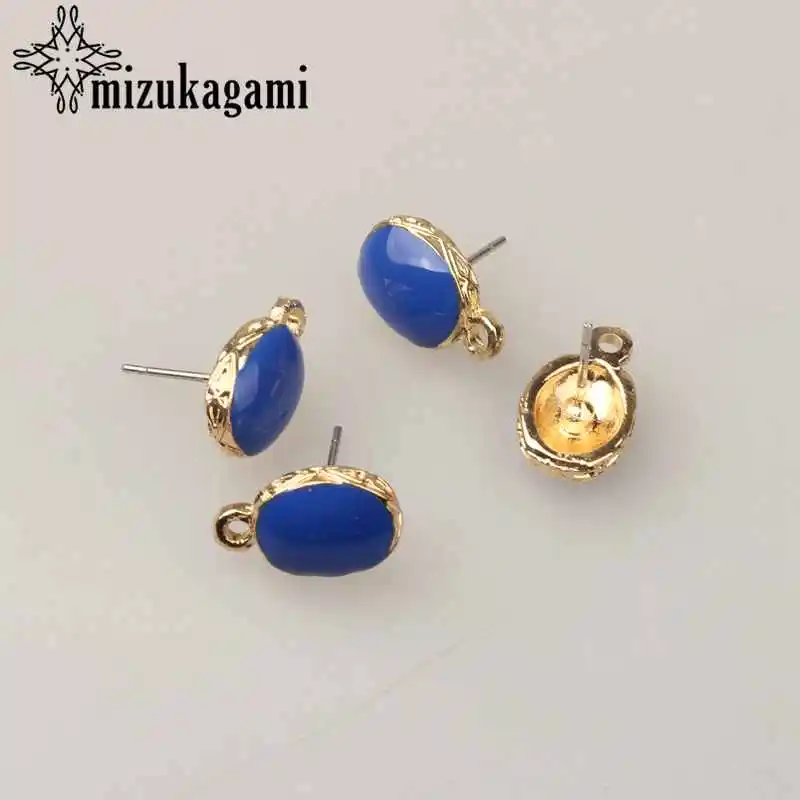 Blue 6 шт./лот, цинковый сплав, золотой металл, эмаль, овальные серьги, основа, серьги, разъем для DIY, серьги, аксессуары - Цвет: Blue