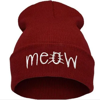 Korean Fashion Apparel Accessories Skullies Beanies Winter Warm Cap MEOW Letters Embroidery Man Women Hats Knitted 4 Colors 3