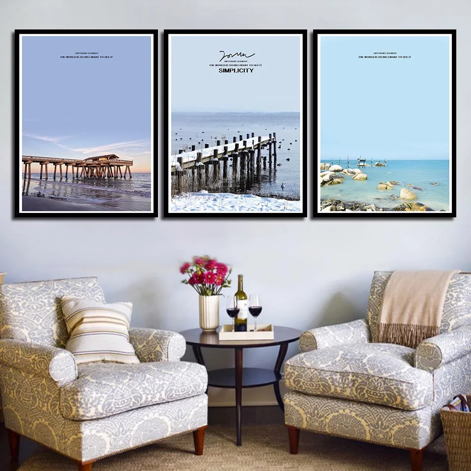 Пейзаж Скандинавское украшение морской волны настенный художественный постер и