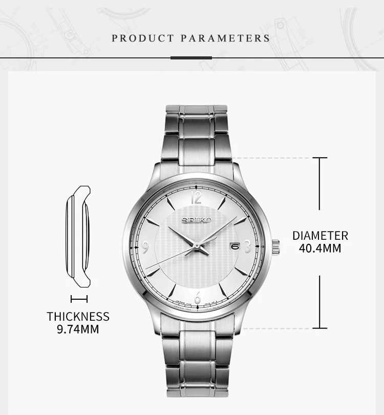 Оригинальные деловые кварцевые часы SEIKO, водонепроницаемые мужские часы с ремешком из нержавеющей стали, глобальная гарантия