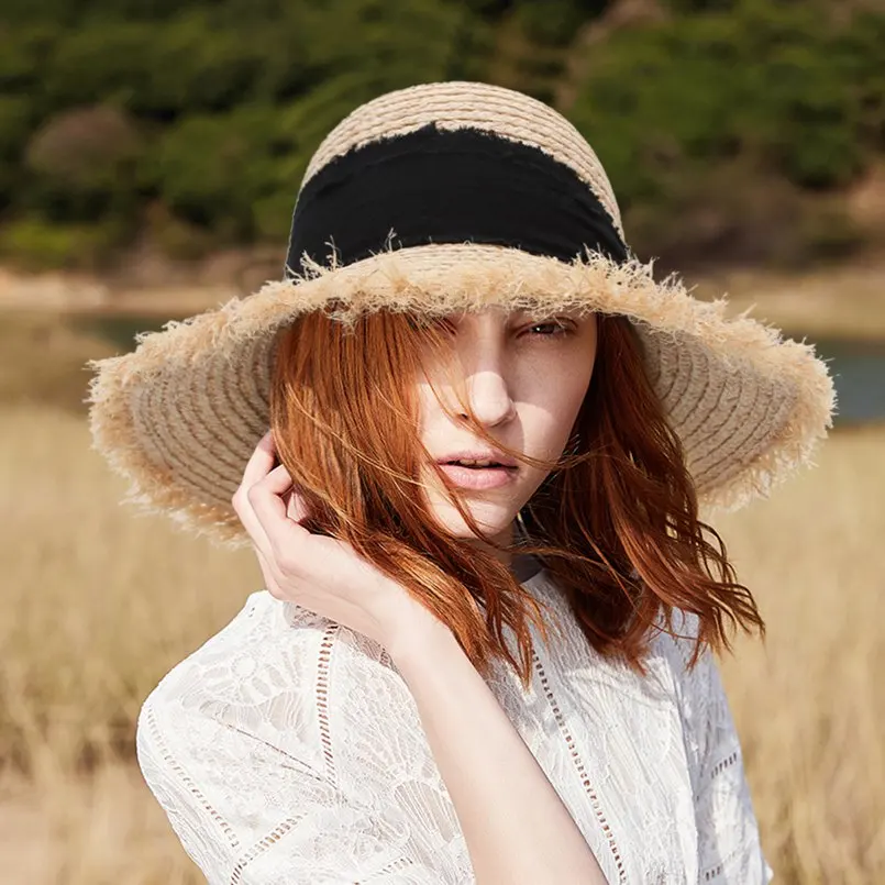 GEMVIE летние широкие поля из соломы шапка для Для женщин плетеная солома купол