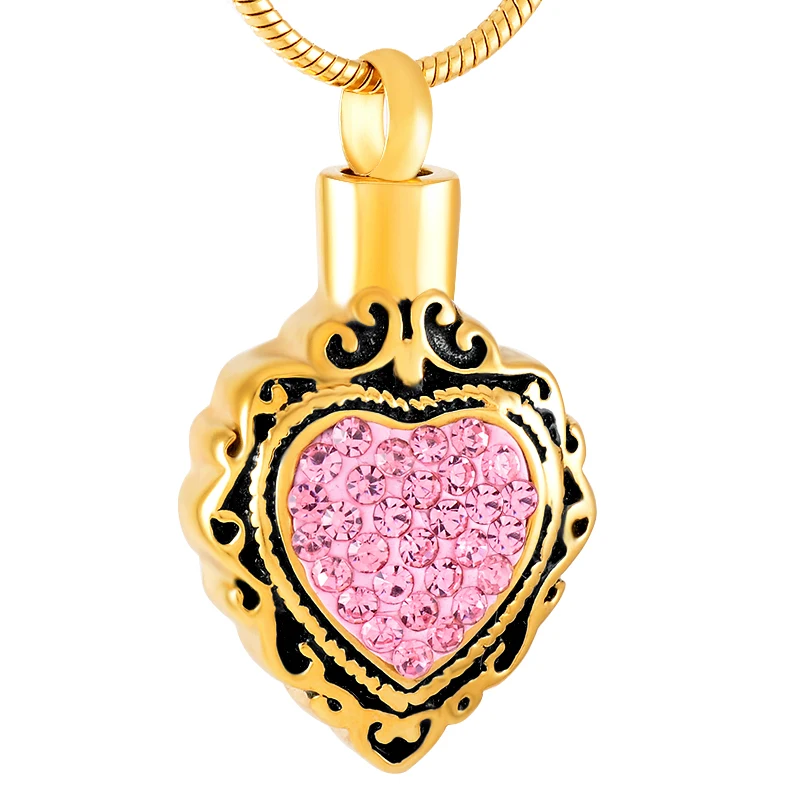 

IJD9445 Heart Cremation Jewelry Hold Ashes Keepsake Memorial Urn Pendant Necklace FOr Women -White/Pink Crystal