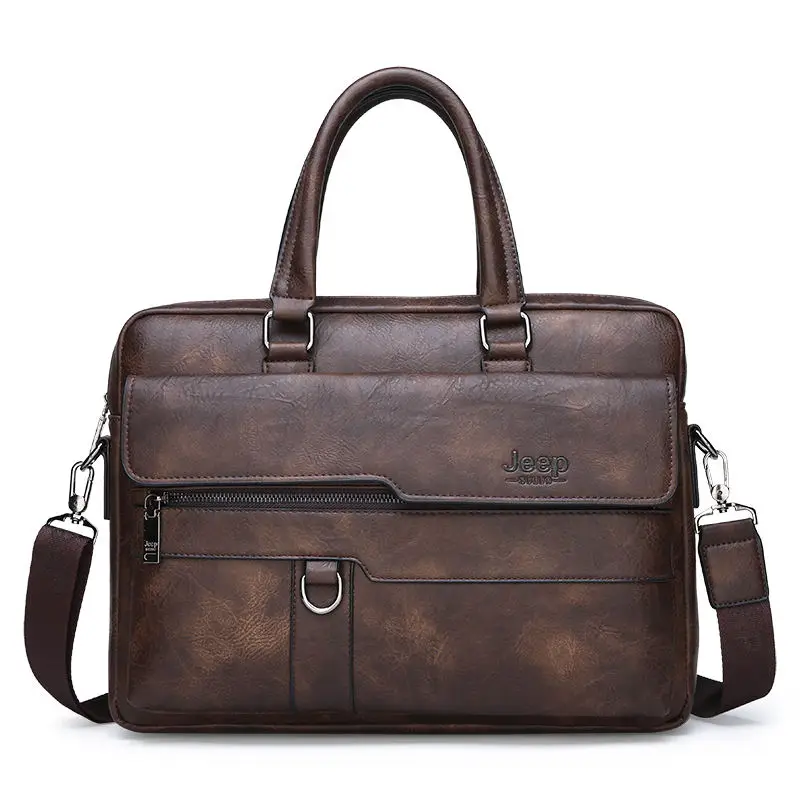 8301-Brown Мужской портфель с ремнем через плечо jeep buluo, оранжевый портфель для ноутбука 14", брендовая деловая сумка для документов, кожаная сумка для офиса, все сезоны - Цвет: 8301-Brown