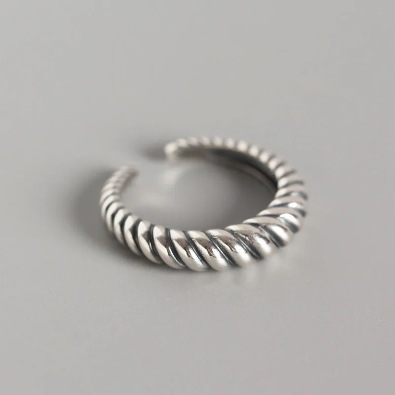 Silvology 925 Sterling Silver Twist Curved Surface Rings Vintage Weave minimalist For Women Retro Jewelry Gift | Украшения и