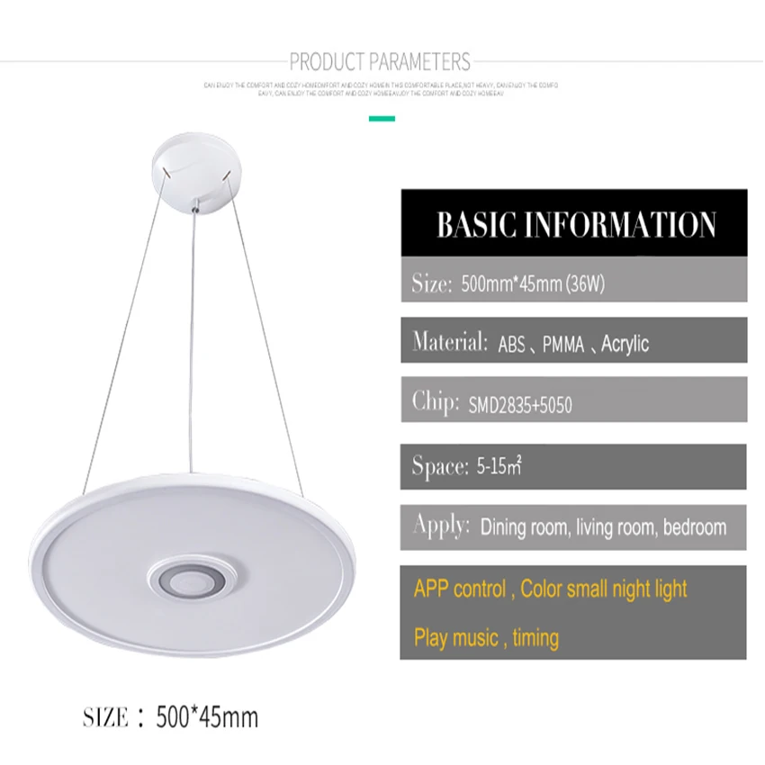 Светодиодный музыкальный потолочный светильник с Bluetooth динамиком 24 Вт 90-265 в